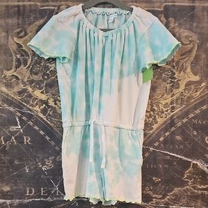 Blue and White Matching Bodysuit Set with Flutter Sleeves